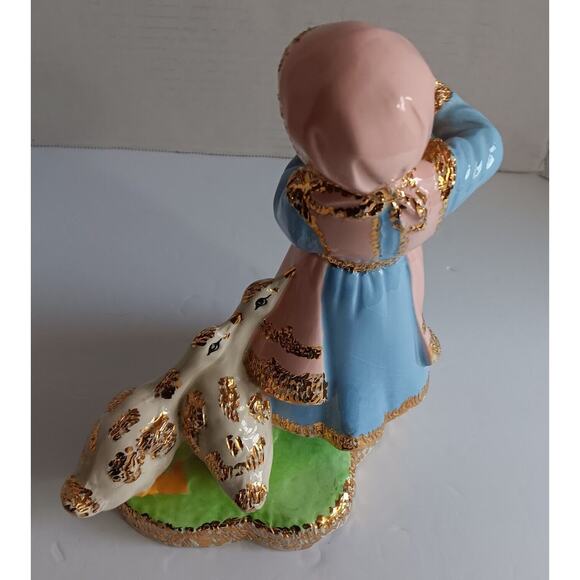Vintage Ceramic Holland Mold Dutch Girl Geese Bouquet Glazed Gold Gilt - Picture 4 of 16